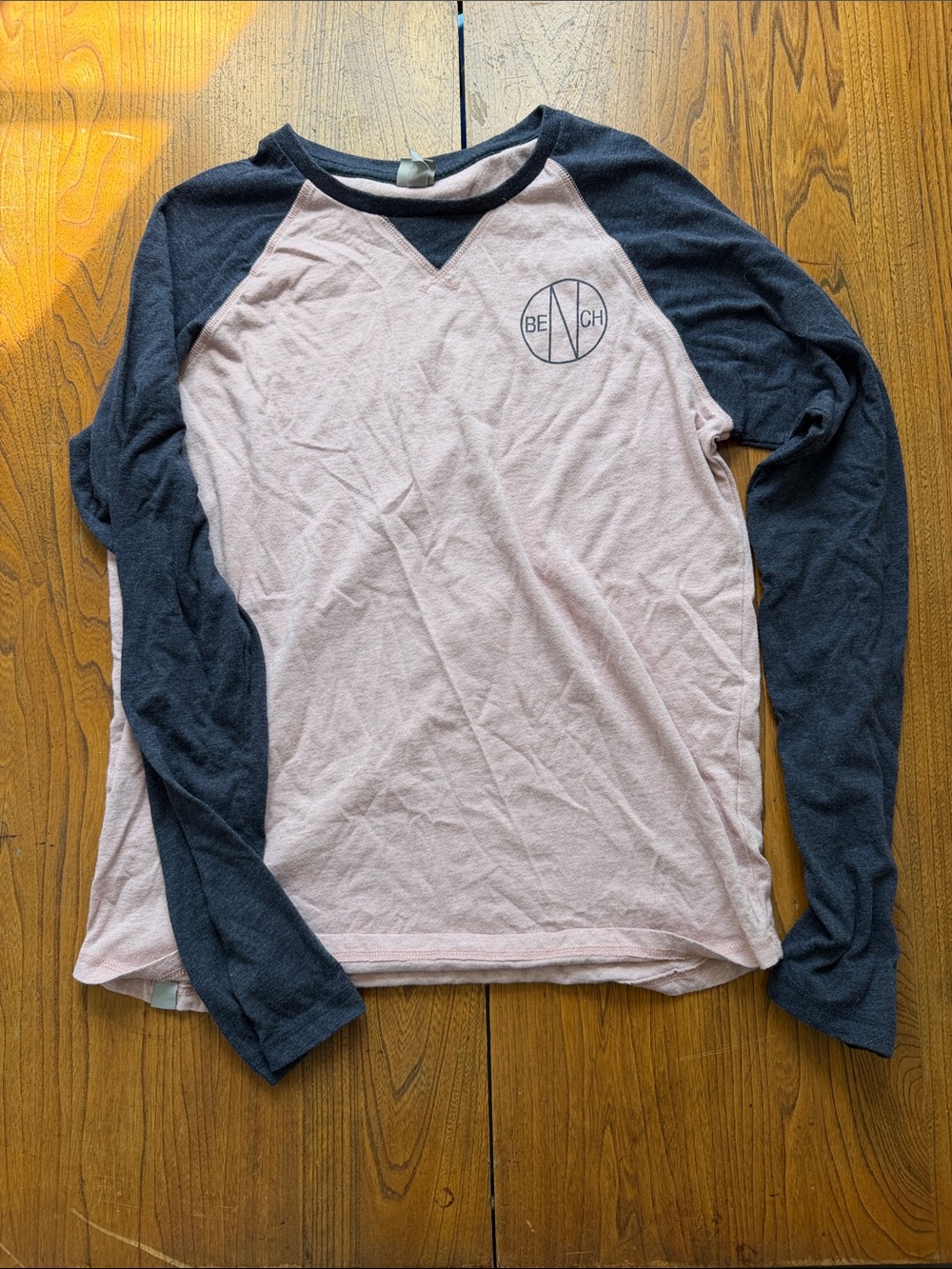 Bench Men’s Long-Sleeve Raglan Tee in Light Pink and Charcoal